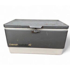 Vintage Coleman Steel Belted 40 Cooler Metal Gray USA Ice Chest Camping